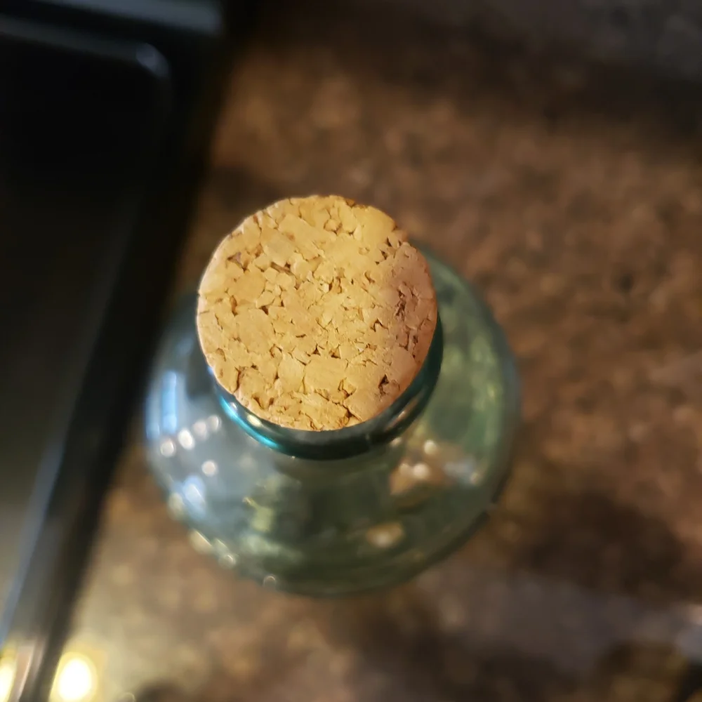 Grapevine Design Green Tinted Glass Bottle with Cork Stopper